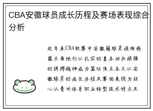 CBA安徽球员成长历程及赛场表现综合分析